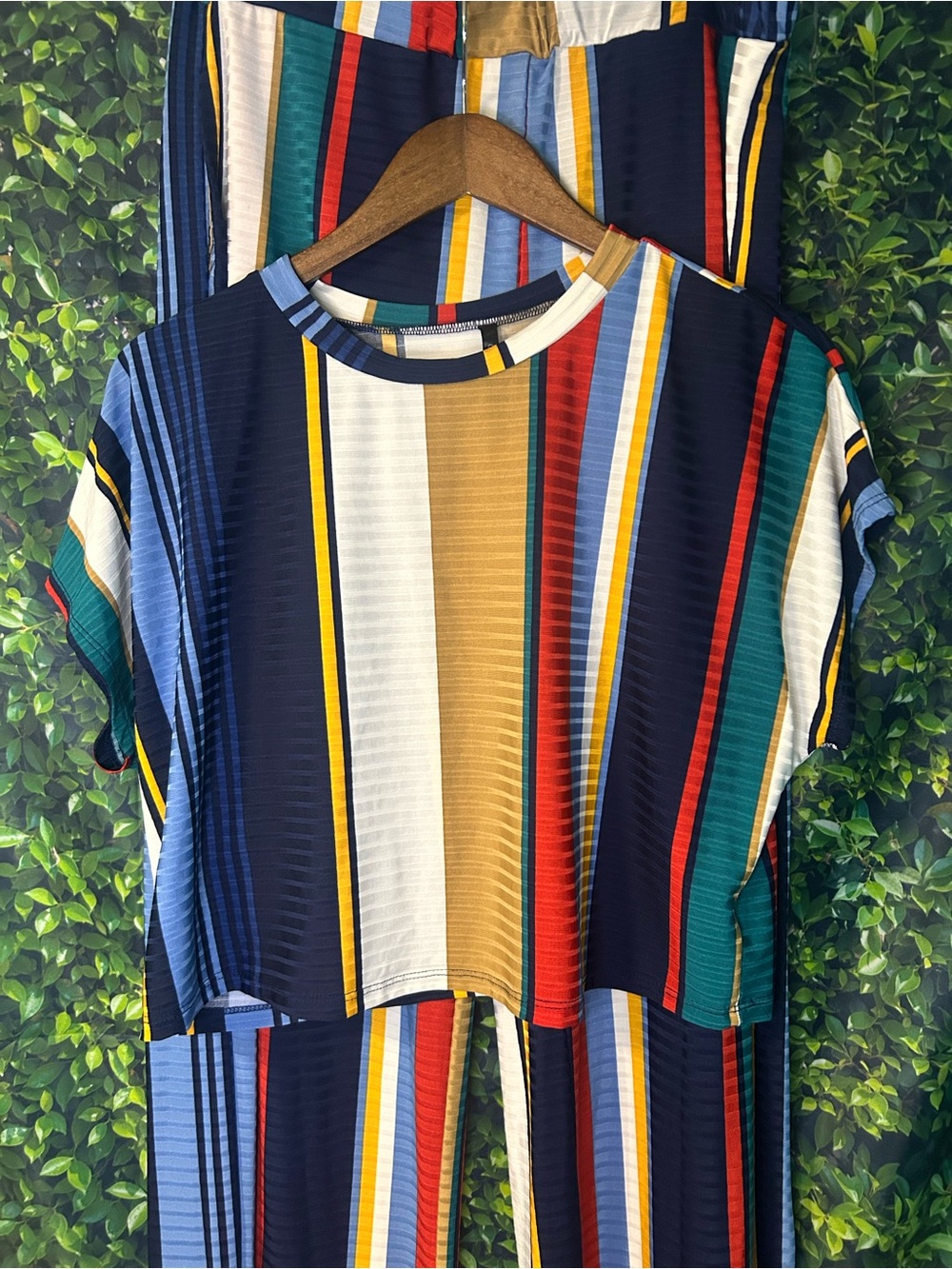 Women’s Multi-Stripe Lounge Set - Navy, Mustard & Teal - Picture 3 of 6